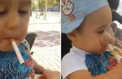Vidéo choc: un père fait boire et fumer son fils de 3 ans en pleine terrasse