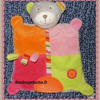 Doudou ours tigex, velours, orange, vert, rose, doudoupeluche.fr