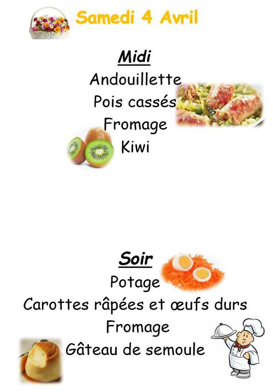 Menus du 30 mars au 05 avril