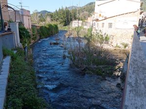 480 mm/m2 au premier trimestre, que d'eau. L'eau roule encore dans le torrent majeur. Vues du Puig Major depuis une rue et un jardin