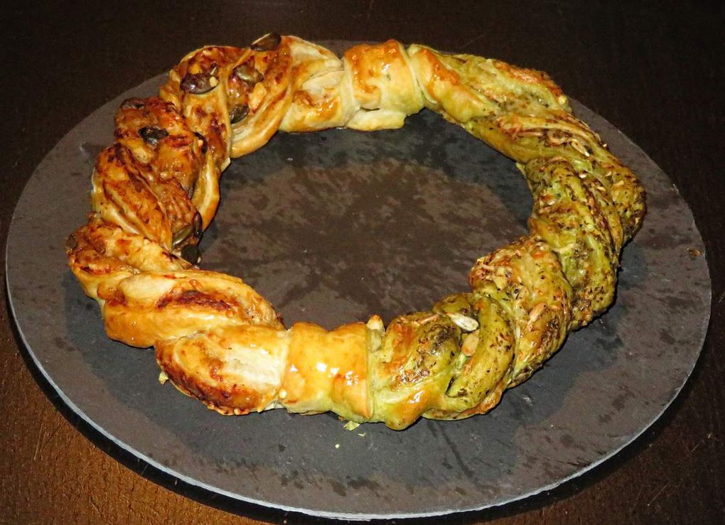 Couronne tressée au pesto et au caviar d'aubergines