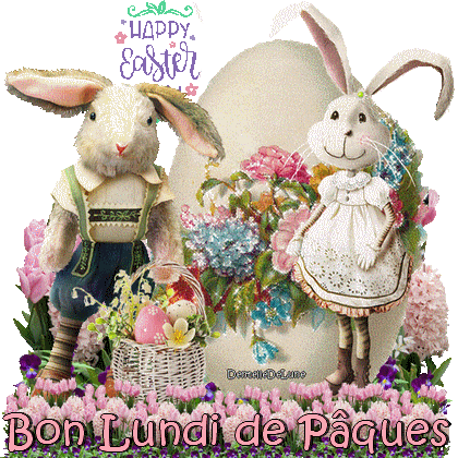 Bon Lundi de Pâques avec couple de lapins