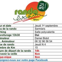 Rando d'été : Rando supplémentaire jeudi 1er septembre