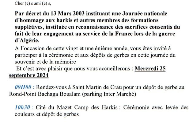 Journée Nationale d'Hommage aux Harkis le Mercredi 25 septembre 2024 à Saint Martin de Crau, Mas Thibert (13)