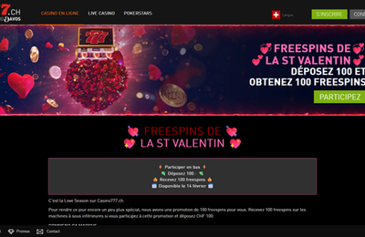 Promotion : profitez aujourd'hui des Freespins de la St Valentin sur Casino 777