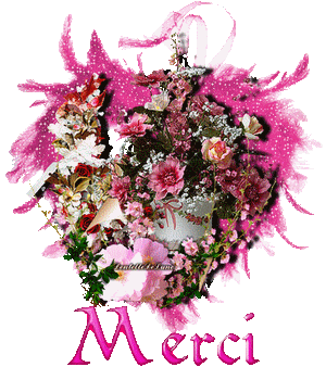 Gif Scintillant Merci Avec Bouquet De Fleurs Sur Fond Cœur De Plumes Les Gifs Animes De Dentelledelune