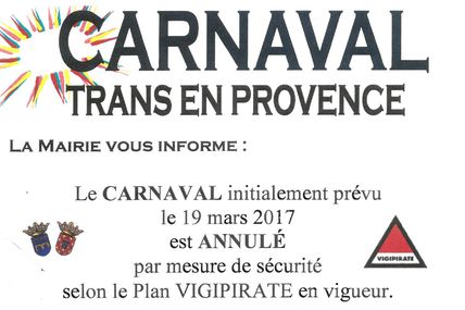 Le Carnaval 2017 n'aura pas lieu...