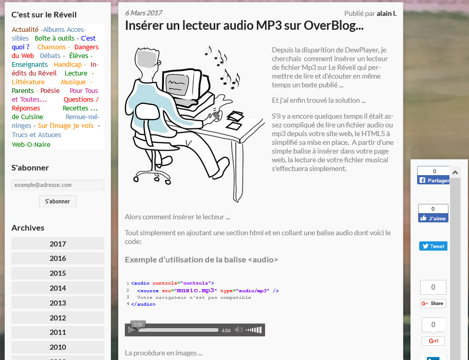 Insérer un lecteur audio MP3 sur OverBlog...