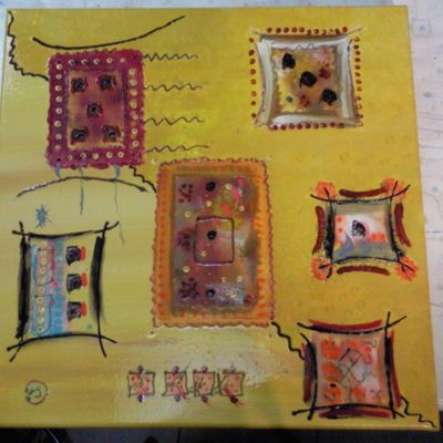 Peinture : les timbres - 60x60cm - acrylique