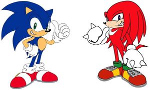Sonic, l'hérisson bleu et Knuckles, l'échidné rouge.