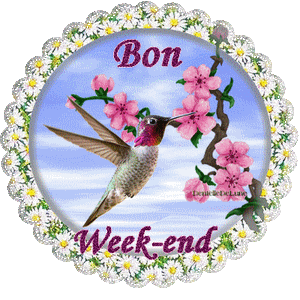 Gif scintillant Bon Week-end avec colibri animé-a