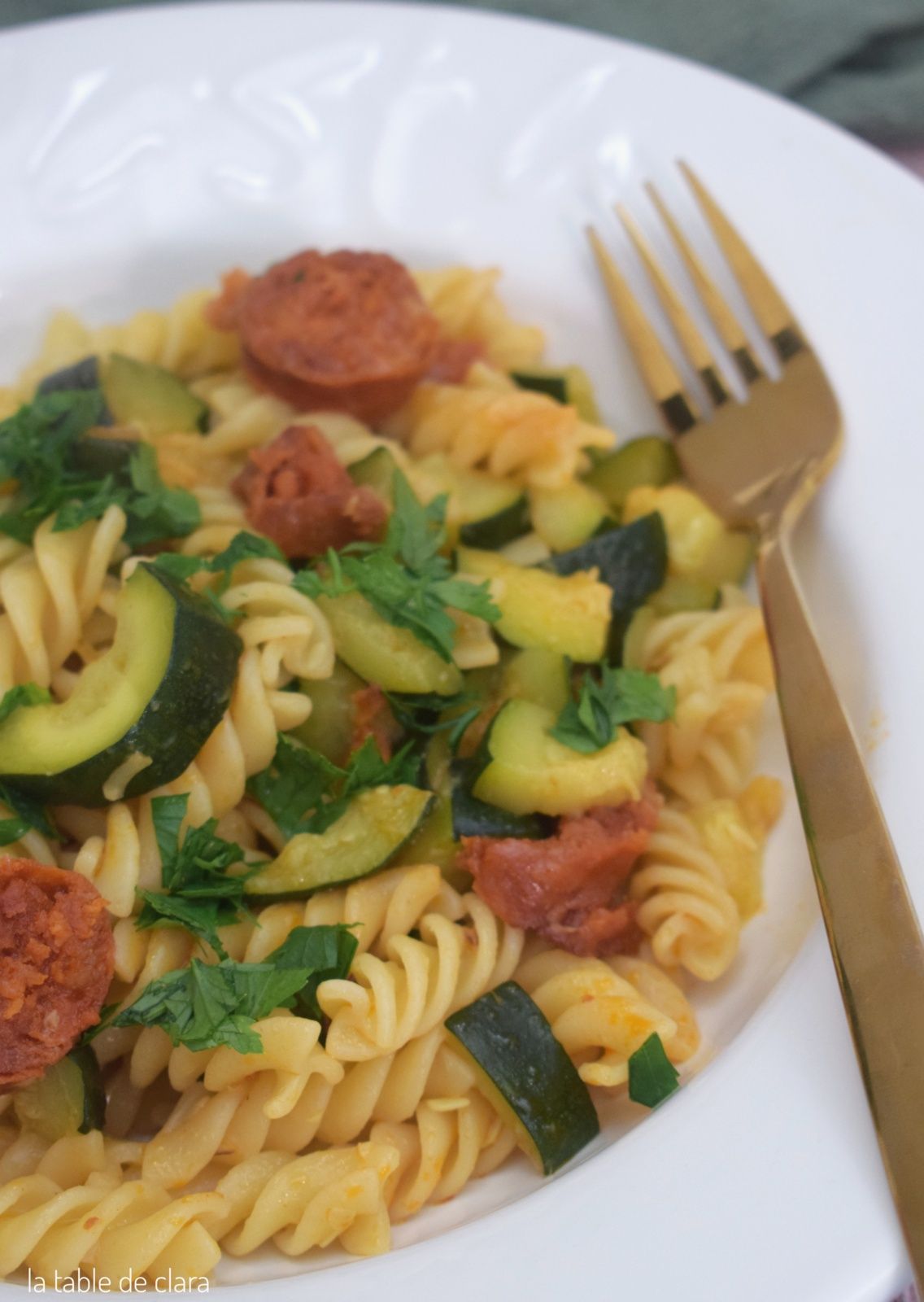 Pâtes courgettes chorizo