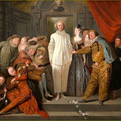 commedia dell'arte par les grands peintres -  Antoine Watteau  Pierrot content