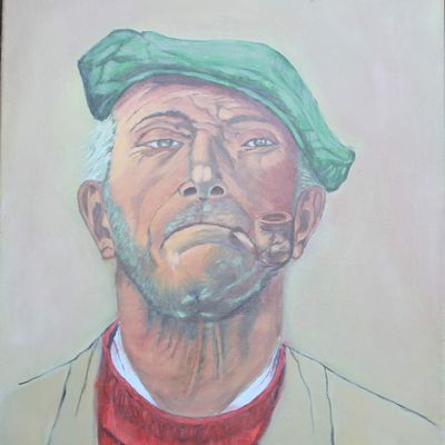 Portraits: Homme à la pipe (acrylique, 55x46)