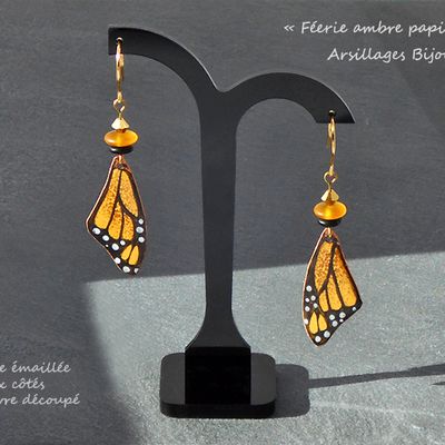 Boucles oreilles - Féerie ambre papillons - 