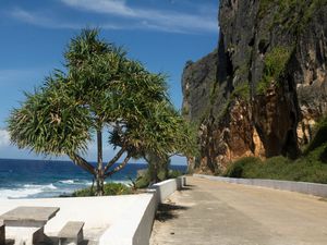 Retour vers la pension à pied, nous profitons des paysages avec de hautes falaises, au coin de l'une d'elle de nombreux oiseaux profitent des ascendances.