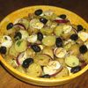 Salade de grenailles aux oeufs de caille et aux olives