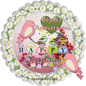 Gif Joyeux Anniversaire Happy Birthday Couronne De Fleurs Oiseaux Les Gifs Animes De Dentelledelune
