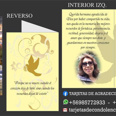 Diseños Formato Díptico Tarjetas de Condolencia - Whatsapp +56985772933 - +56930601037