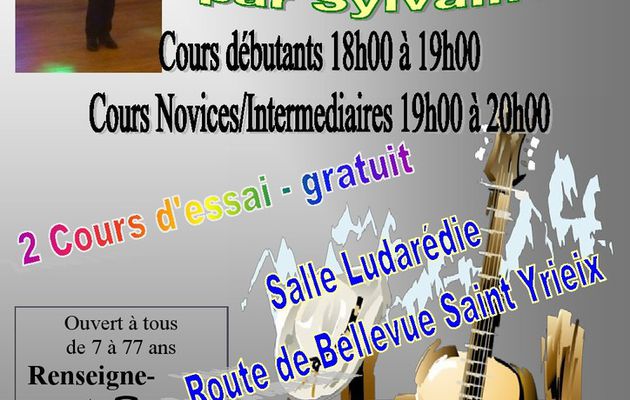 Cours de danse Country animé par Sylvaine à Saint Yrieix (16) les vendredi de 18 à 19h dabutants et de 19 à 20h Novices /intermédiaires