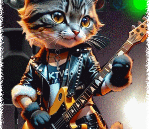 Chat rocker guitariste - gif bonne journée