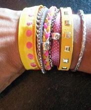 Bracelet manchette rose et jaune