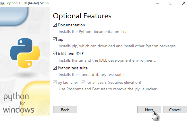 Figure 5 :  Installation & configuration de Python 3.10.0