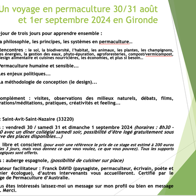 Voyage en permaculture en Gironde Fin Août 2024