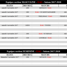 Programme des équipes pour le weekend du 4 et 5 Novembre 2017 