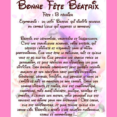 Carte Bonne Fête Béatrix -13 février