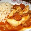 Aiguillettes de poulet au chorizo et haricots à la tomate