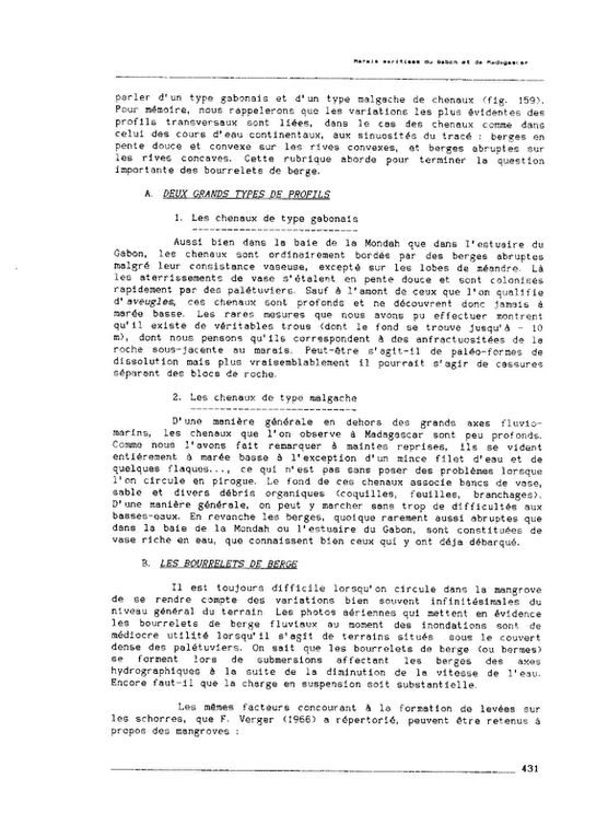 Thèse d'Etat, 1990, Les marais maritimes du Gabon et de Madagascar - Chapitre 12 : pp. 410-434