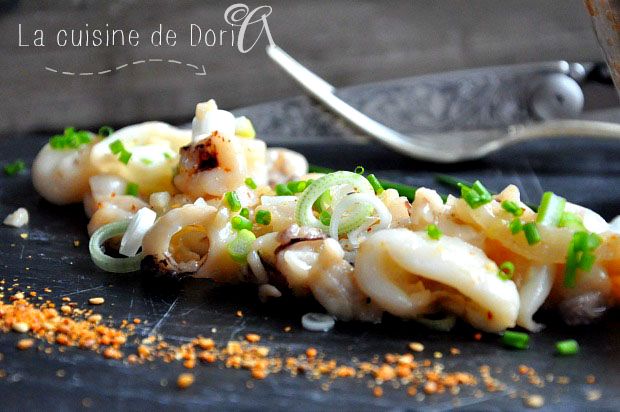 Calamars à l'ail et piment d'Espelette, riz basmati 
