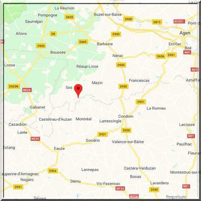 Lot et Garonne - Sainte Maure de Peyriac - Position maison forte sur carte