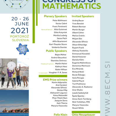 Du 20 au 26 juin 2021 : 8e Congrès européen de Mathématiques