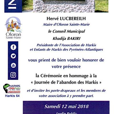 Commémoration abandon des harkis, samedi 12 mai 2018 à Oloron Sainte-Marie (64)