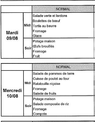 Menu du 8 au 14 aout 2016