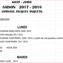 HORAIRE DES COURS SAISON 2017 /2018
