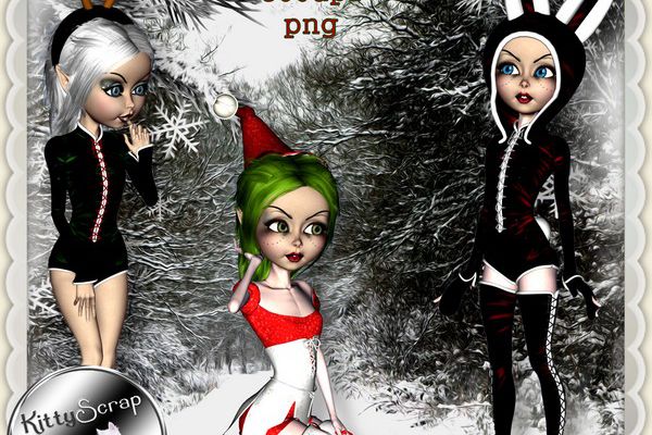 Pack de petits personnages 3D + freebie ! ...Kittyscrap