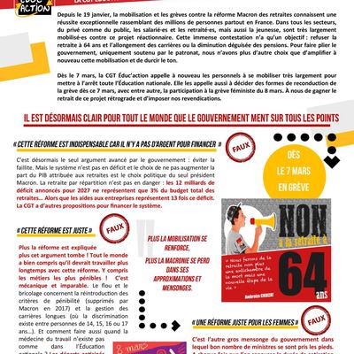 Grève du 7 mars 2023 : le tract de la CGT Educ'action 