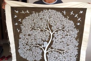 Sous l'arbre une charrette, des buveurs...