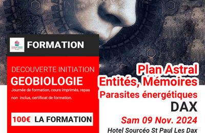 DAX-Landes 40-Formation Géobiologie : Plan Astral, entités, parasites, mémoires, protections. Sam 09 Nov 2024