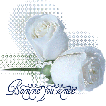 Bonne journée - Fleurs - Roses blanches - Gif scintillant - Gratuit