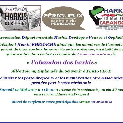 Commémoration abandon des harkis, samedi 12 mai 2018 à Périgueux (24)