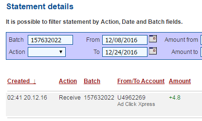 Withdrawal Proof from AdClickXpress