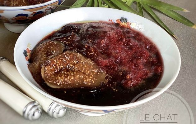 Sauté de figues, granité au vin rouge
