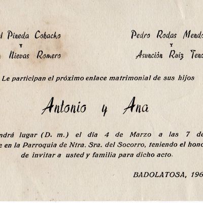 Enlace matrimonial Antonio Pineda Nievas y Ana Victoria Rodas Ruiz