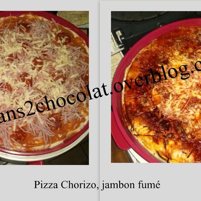 Pizza au chorizo et jambon fumé