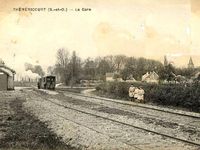 Les anciennes gares de Théméricourt Vigny et Sagy et la locomotive Le Tacot. Sources images MTVS