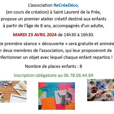 MARDI 23 AVRIL - ATELIER CREATIF POUR ENFANTS